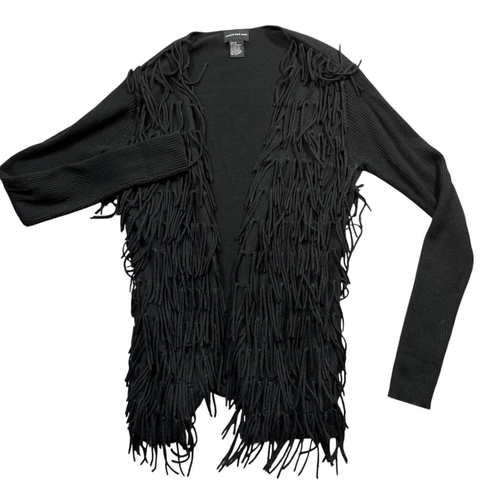 Central Park West Black Medium Sweater Fringe Front‎ Open Front